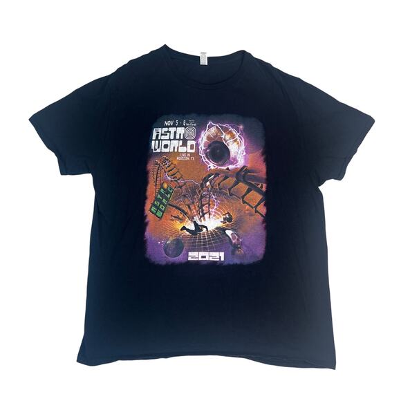 Travis Scott Astroworld Houston Tour 2021 Bad Bunny SZA Lil Baby T-Shirt Sz. XL - Picture 1 of 10